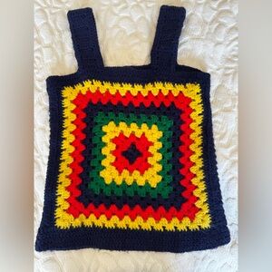 Vintage 70s Crochet Granny Square Top XS